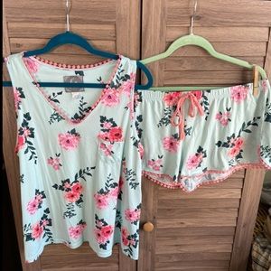 Blue floral tank and short pajama set